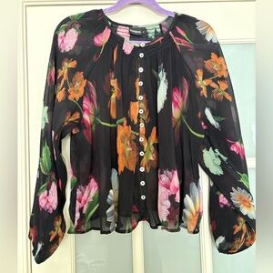 Desigual Black Blouse with Multicolor Floral Design